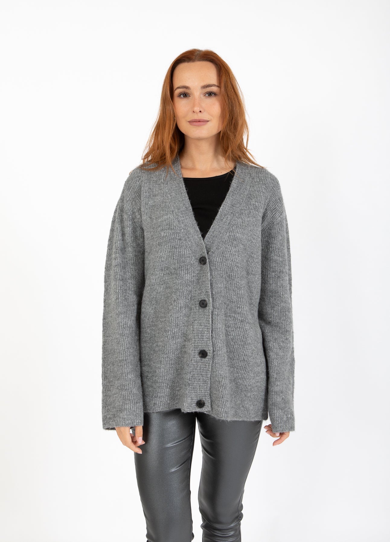 CC Heart CC HEART EMMA V-HALS CARDIGAN Knitwear Dark Grey Melange - 128