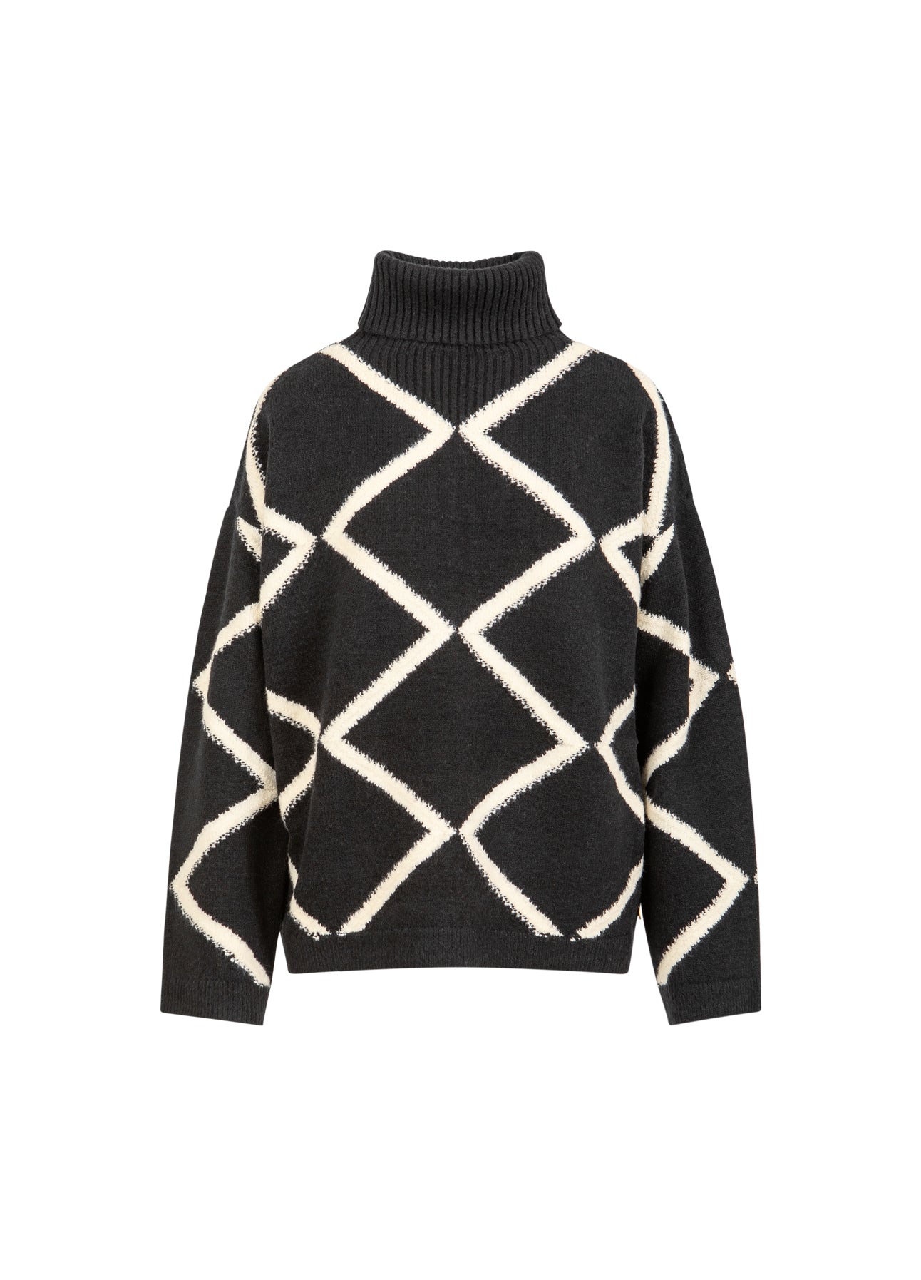 Coster Copenhagen HØJHALSET STRIKTRØJE Knitwear Black/creme stitch - 133