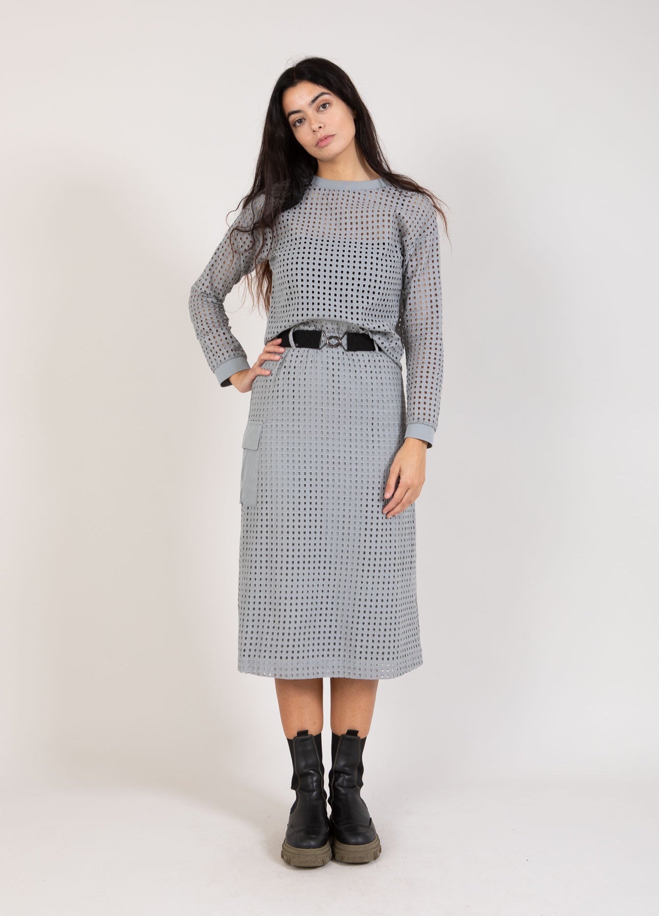 Coster Copenhagen LANG NEDERDEL I MESH Skirt Dark Grey - 181