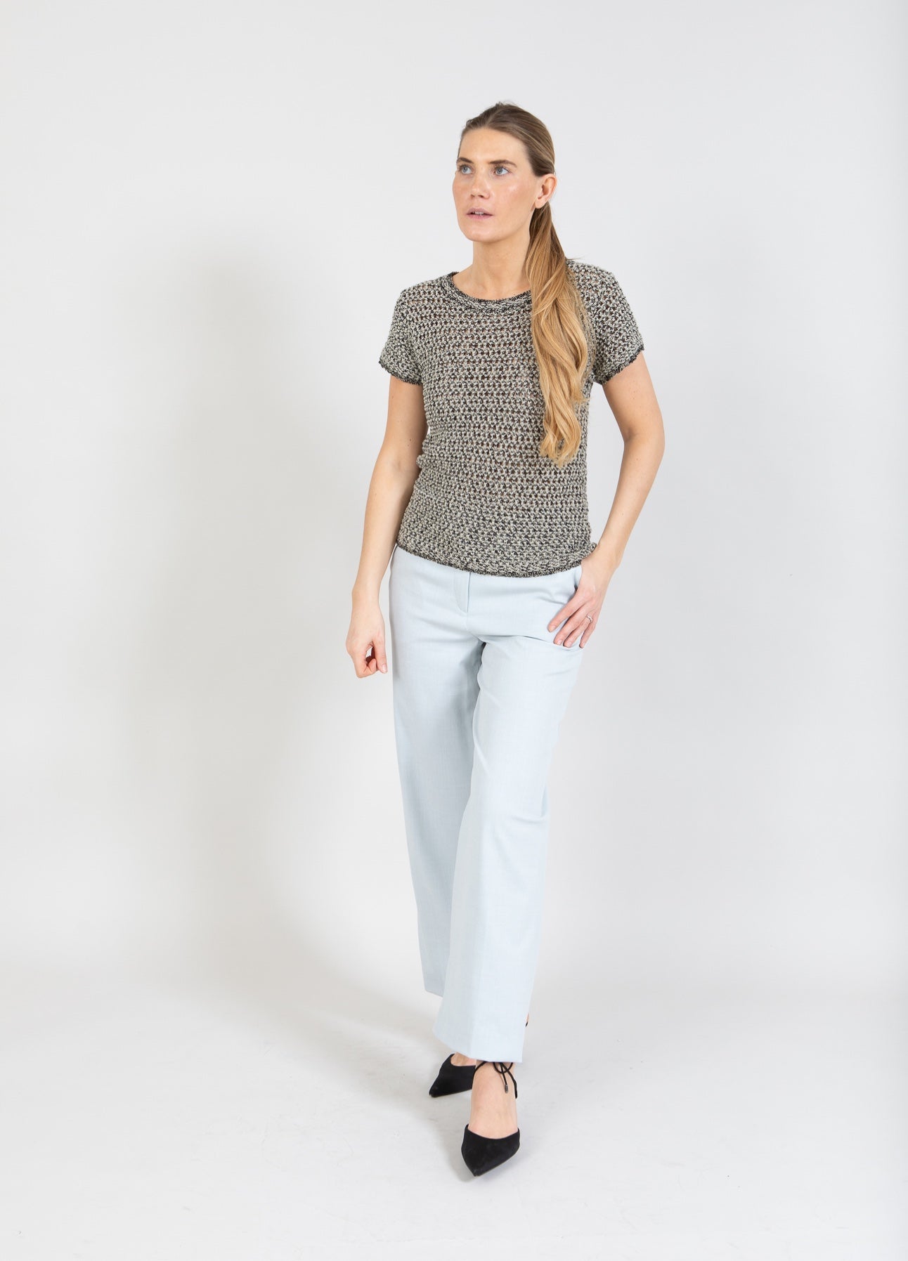 Coster Copenhagen STRIKKET BLUSE MED TEKSTUR Knitwear Black/creme stripe - 190