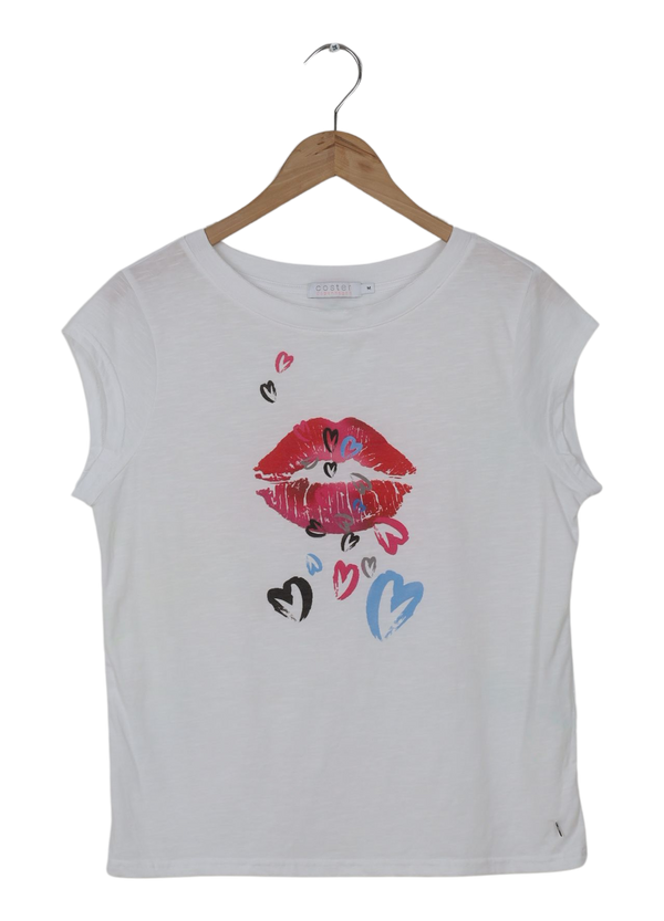 PRE-LOVED T-SHIRT M. HEART LIPS PRINT - White