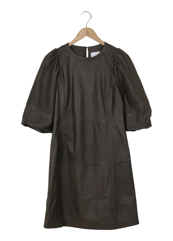 PRE-LOVED LÆDERKJOLE M. STORE ÆRMER - Ivy green