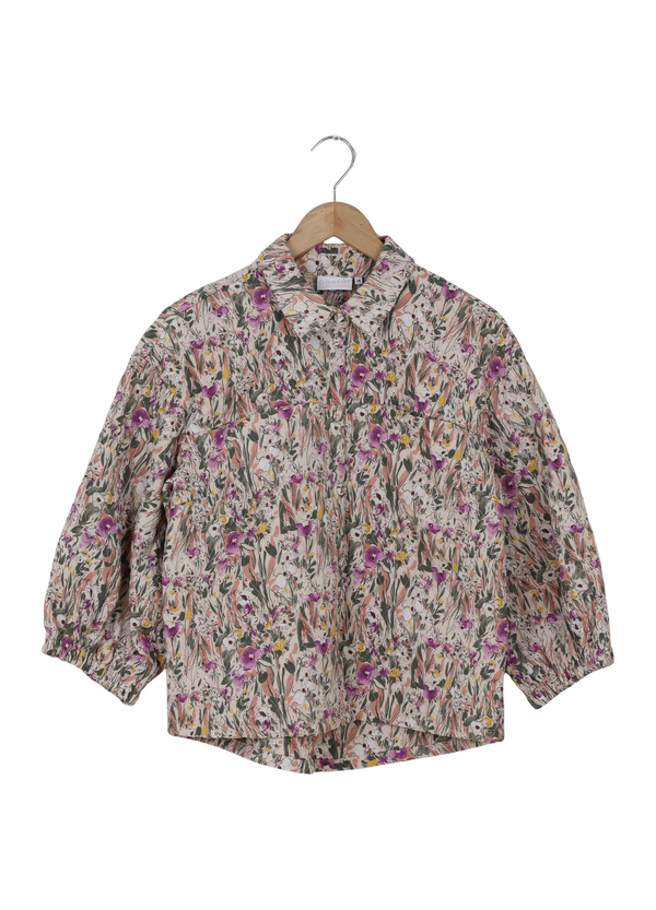 PRE-LOVED QUILTET JAKKE MED PUFÆRMER - Flower print