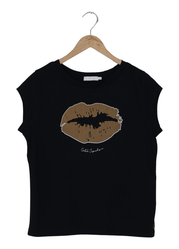 PRE-LOVED T-SHIRT MED VELVET KISS PRINT - KORT ÆRME - Black
