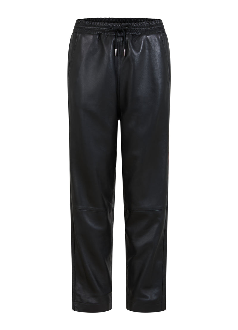 Coster Copenhagen  AFSLAPPEDE LÆDERBUKSER - SILLE PASFORM Pants Black - 100