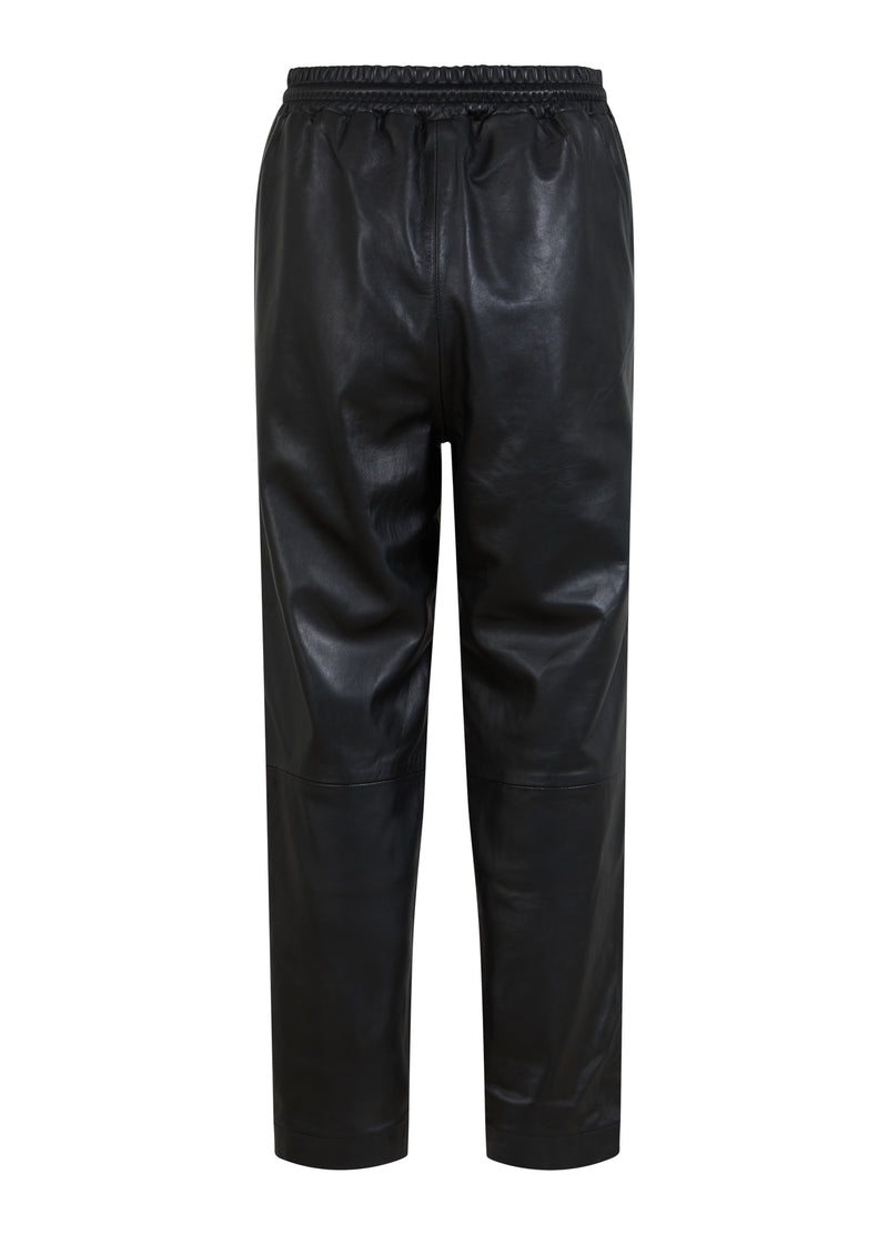 Coster Copenhagen  AFSLAPPEDE LÆDERBUKSER - SILLE PASFORM Pants Black - 100