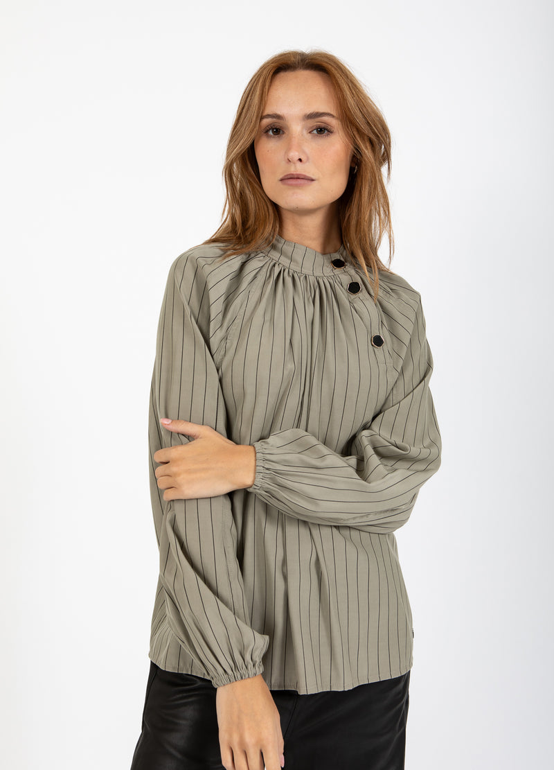 Coster Copenhagen ASYMMETRISK SKJORTE Shirt/Blouse Dusty green/black stripes - 477