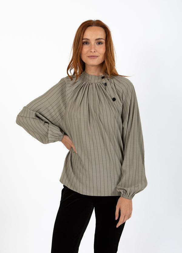 Coster Copenhagen ASYMMETRISK SKJORTE Shirt/Blouse Dusty green/black stripes - 477