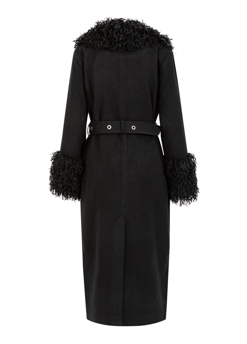 Coster Copenhagen BLØD FRAKKE MED PELSDETALJE Outerwear Black - 100
