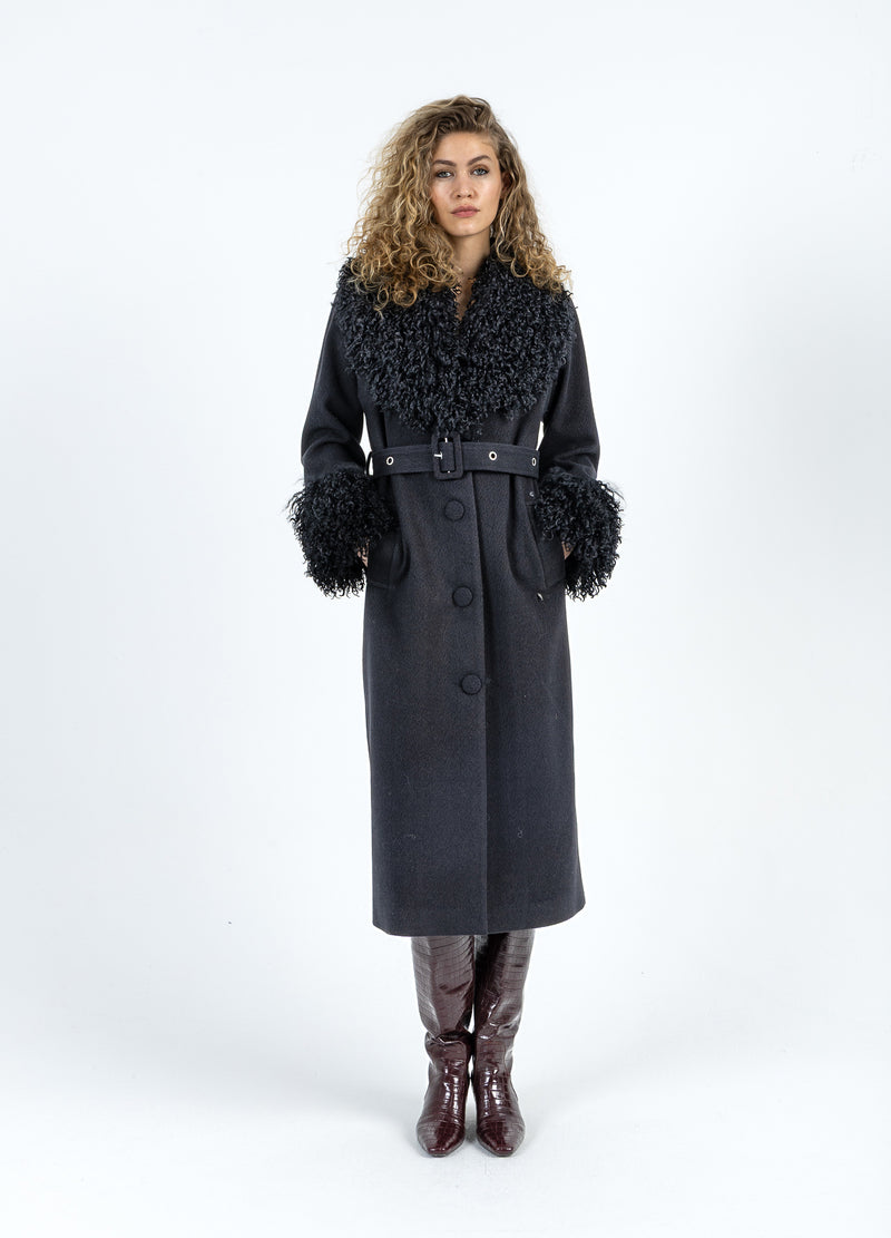 Coster Copenhagen BLØD FRAKKE MED PELSDETALJE Outerwear Black - 100