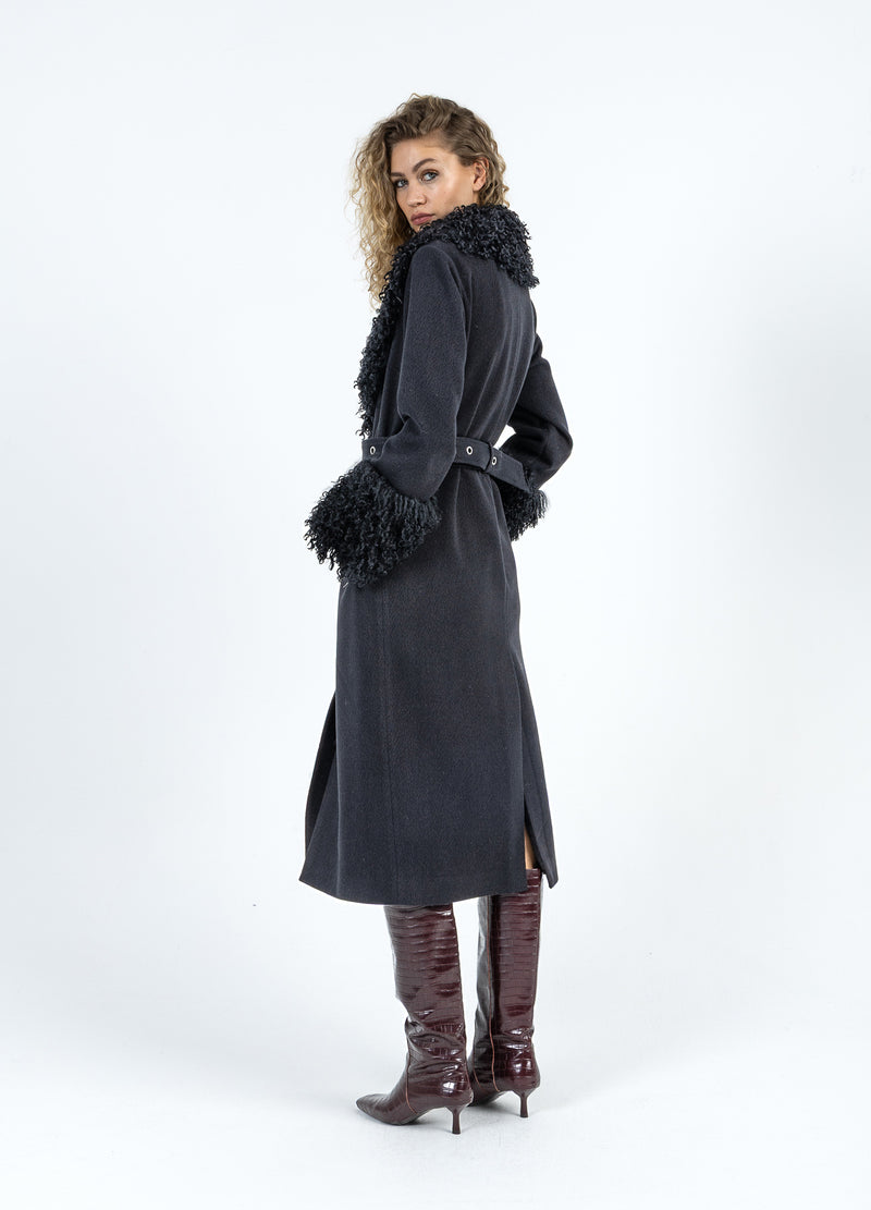 Coster Copenhagen BLØD FRAKKE MED PELSDETALJE Outerwear Black - 100