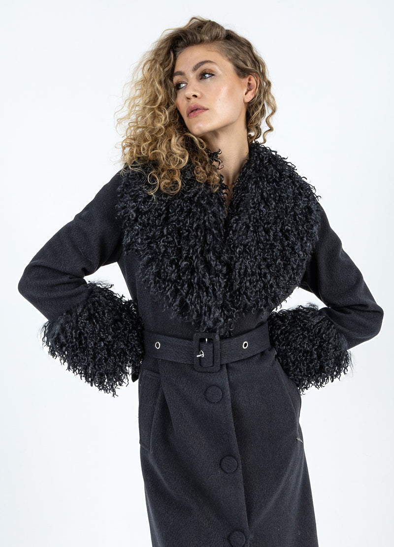Coster Copenhagen BLØD FRAKKE MED PELSDETALJE Outerwear Black - 100