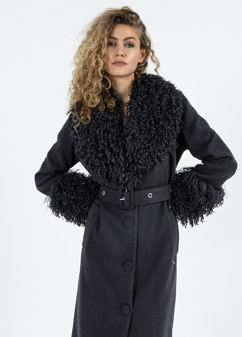 Coster Copenhagen BLØD FRAKKE MED PELSDETALJE Outerwear Black - 100