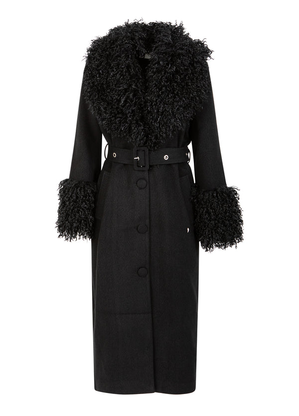 Coster Copenhagen BLØD FRAKKE MED PELSDETALJE Outerwear Black - 100