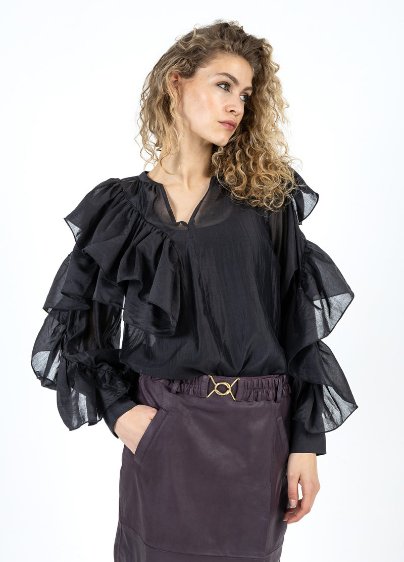 Coster Copenhagen BLOUSE MED FLÆSER Shirt/Blouse Black - 100