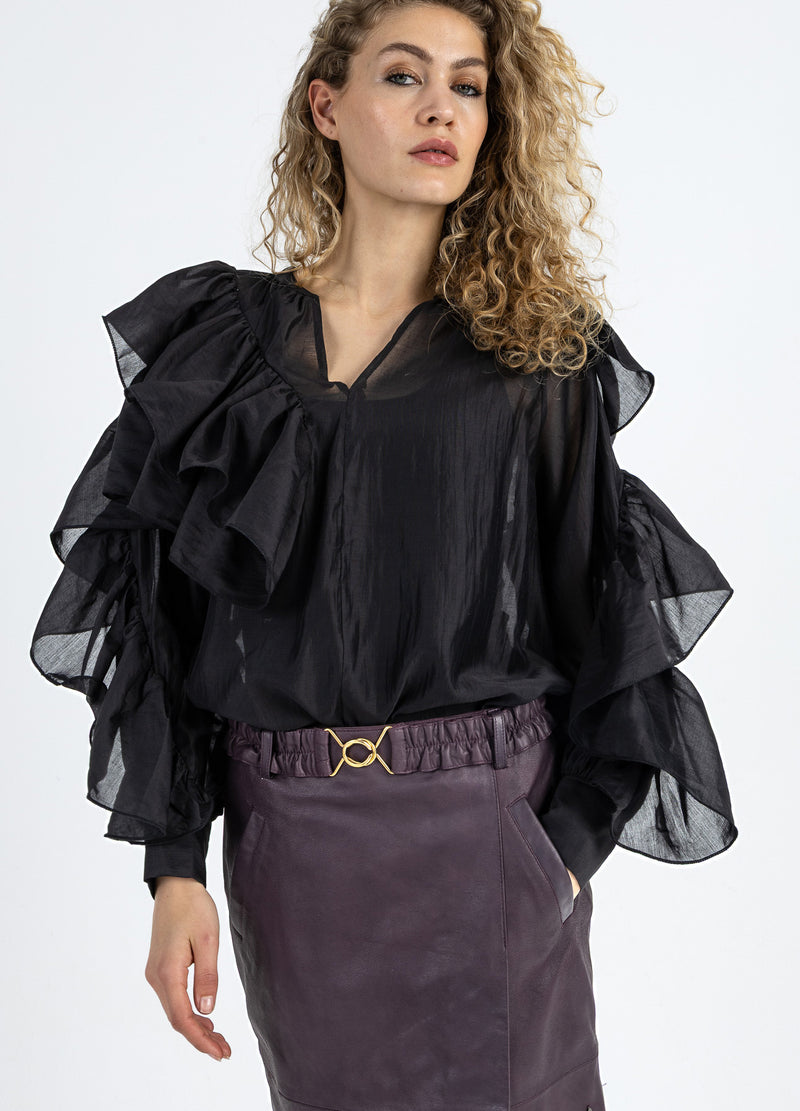 Coster Copenhagen BLOUSE MED FLÆSER Shirt/Blouse Black - 100