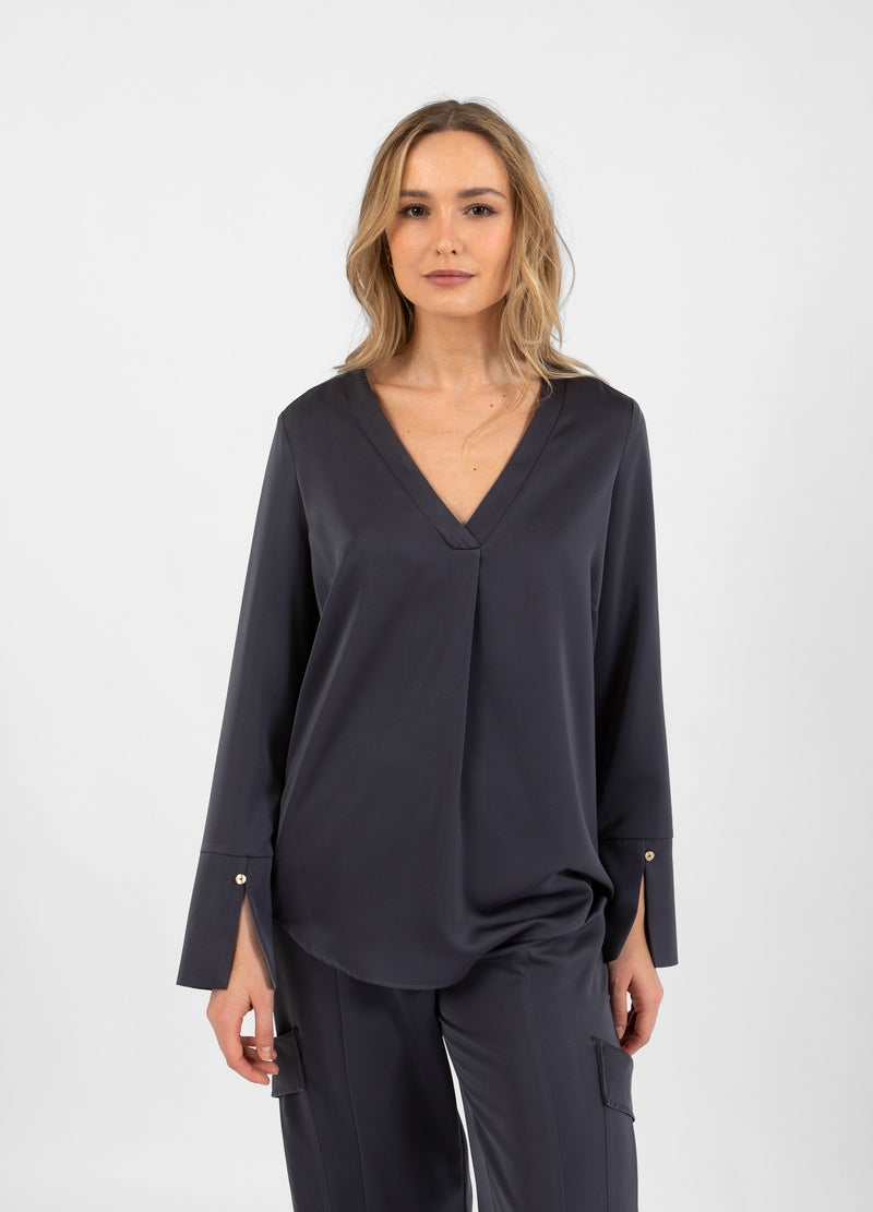 Coster Copenhagen  BLUSE MED V-UDSKÆRING Shirt/Blouse Dark grey - 158