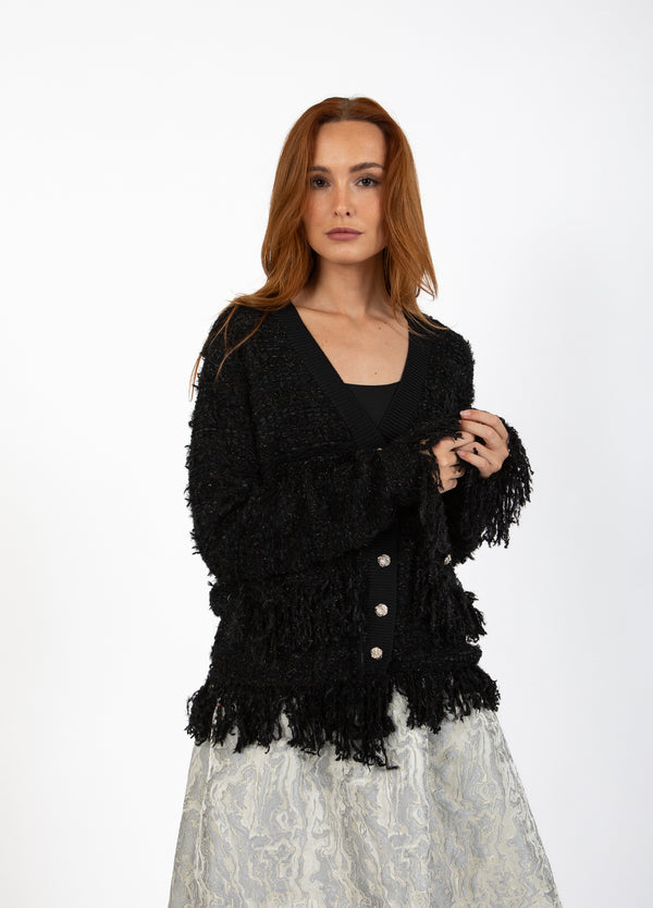 Coster Copenhagen BOUCLE STRIK CARDIGAN Knitwear Black - 100