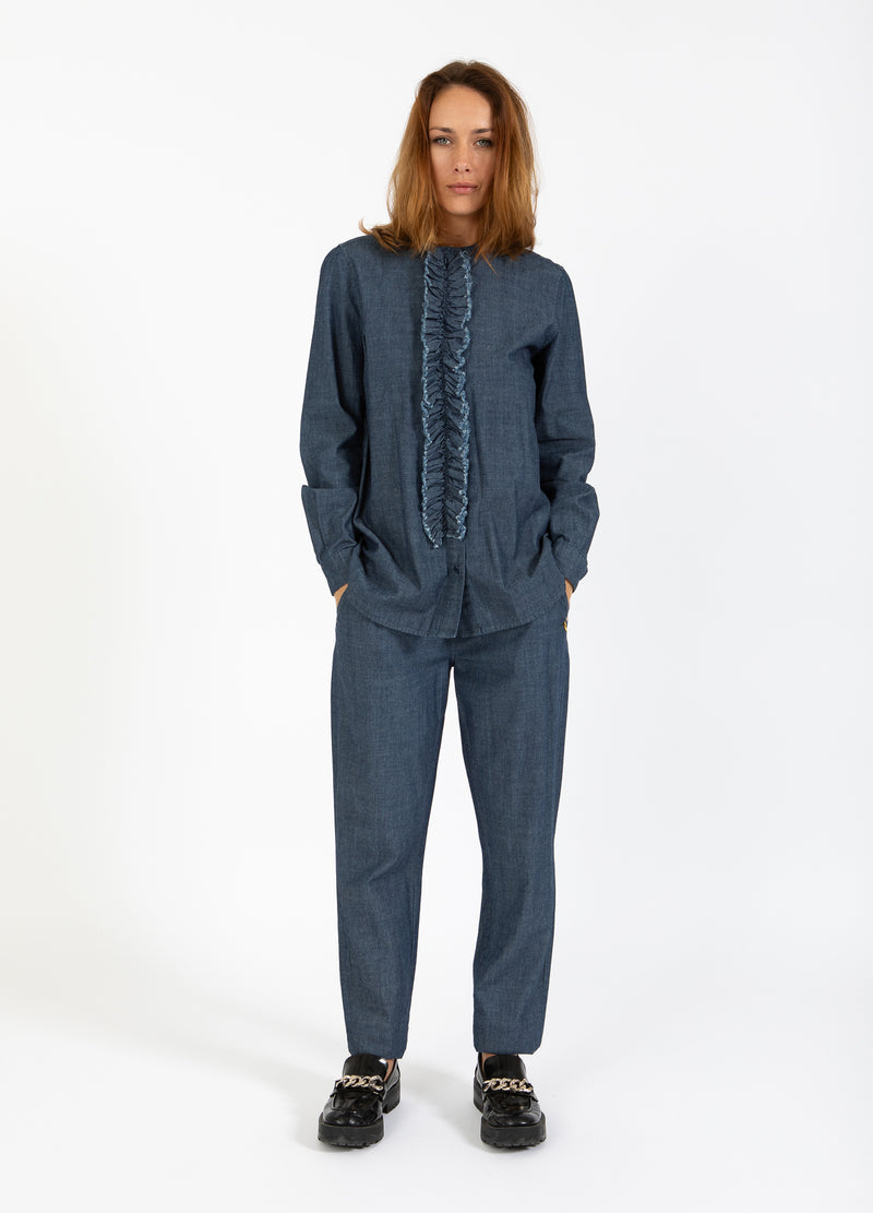 Coster Copenhagen BUKSER MED ELASTISK TALJE - SILLE FIT Pants Medium blue denim - 545