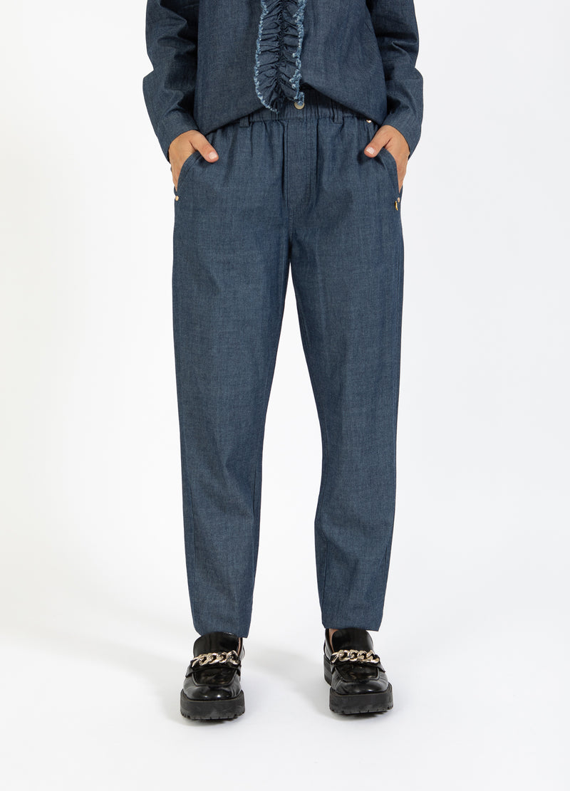 Coster Copenhagen BUKSER MED ELASTISK TALJE - SILLE FIT Pants Medium blue denim - 545