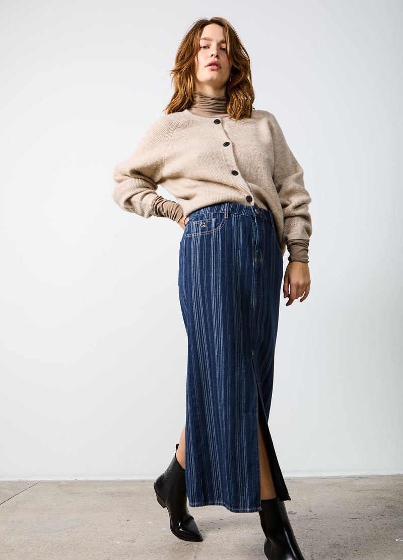 CC Heart CC HEART ALAIA LANG NEDERDEL Skirt Dark blue stripe denim - 512