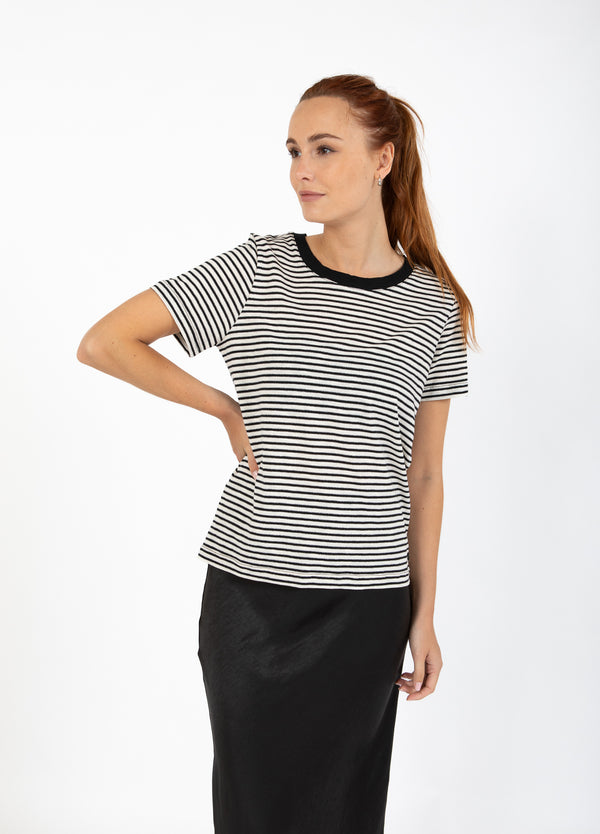 CC Heart CC HEART ANA STRIBET KORTÆRMET T-SHIRT - MELLEM ÆRME T-Shirt Cream/black/silver lurex - 287