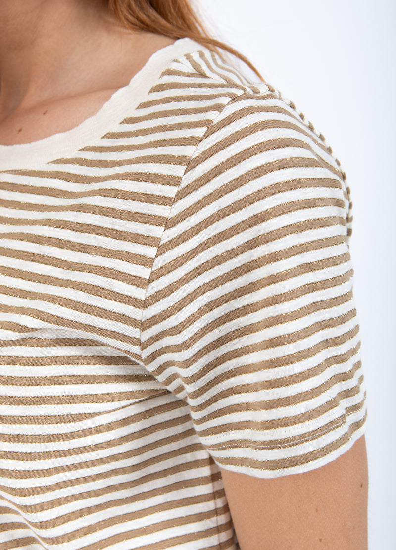 CC Heart CC HEART ANA STRIBET KORTÆRMET T-SHIRT - MELLEM ÆRME T-Shirt Cream/warm sand/gold lurex - 288