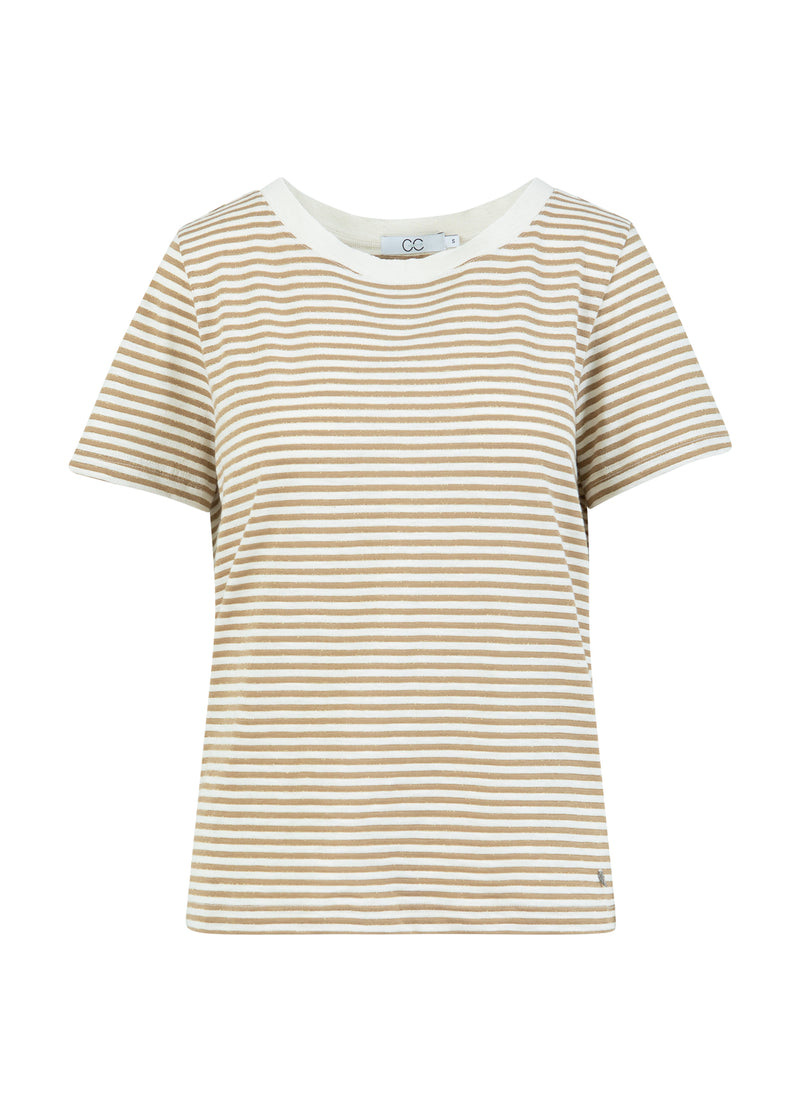 CC Heart CC HEART ANA STRIBET KORTÆRMET T-SHIRT - MELLEM ÆRME T-Shirt Cream/warm sand/gold lurex - 288