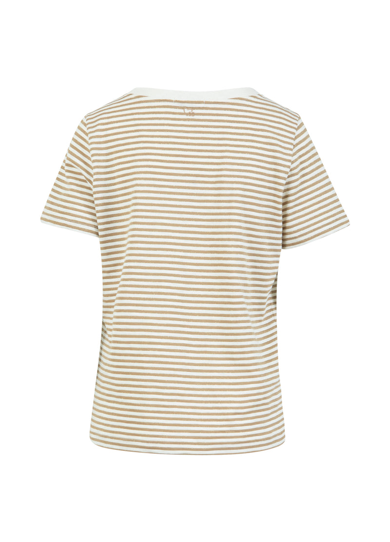 CC Heart CC HEART ANA STRIBET KORTÆRMET T-SHIRT - MELLEM ÆRME T-Shirt Cream/warm sand/gold lurex - 288
