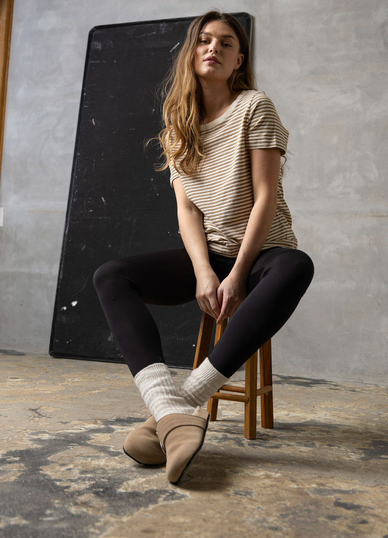 CC Heart CC HEART ANA STRIBET KORTÆRMET T-SHIRT - MELLEM ÆRME T-Shirt Cream/warm sand/gold lurex - 288
