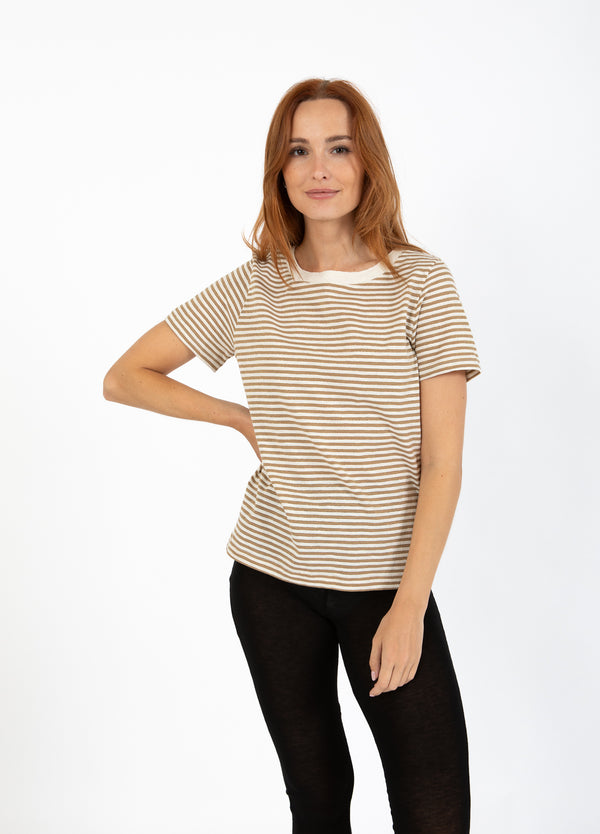 CC Heart CC HEART ANA STRIBET KORTÆRMET T-SHIRT - MELLEM ÆRME T-Shirt Cream/warm sand/gold lurex - 288