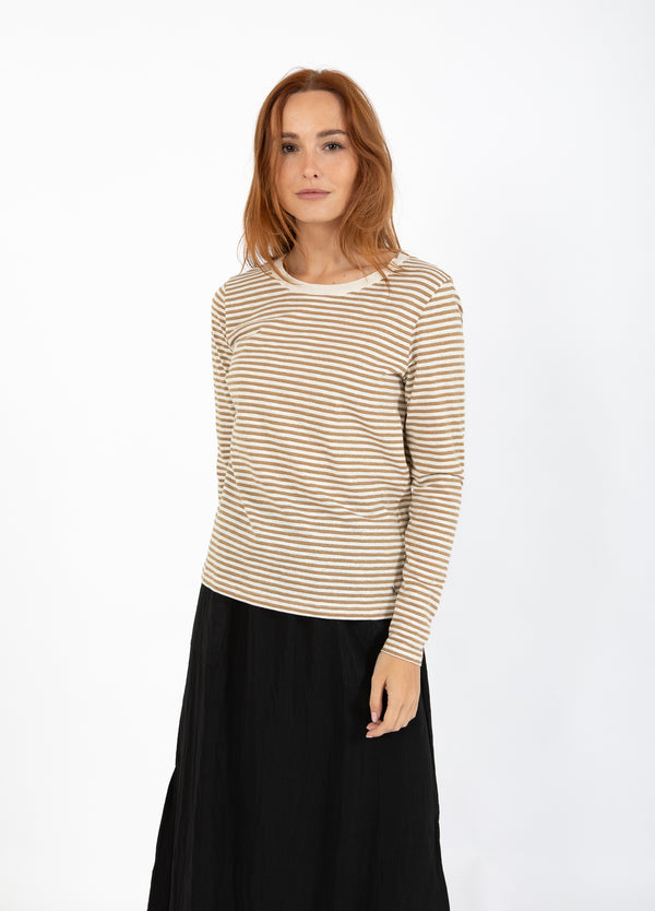 CC Heart CC HEART ANA STRIBET LANGÆRMET T-SHIRT T-Shirt Cream/warm sand/gold lurex - 288