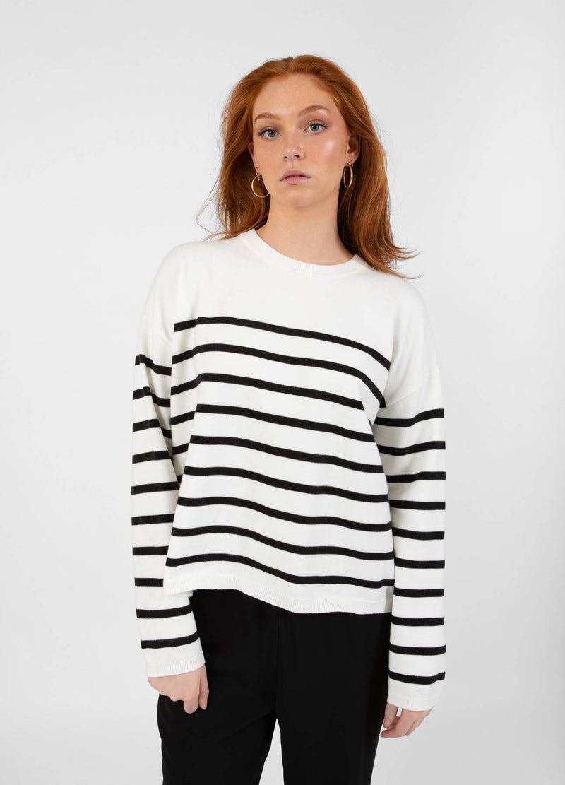 CC Heart CC HEART COLLINS STRIK ÅBEN RYG SWEATER Knitwear Offwhite/black stripe - 256