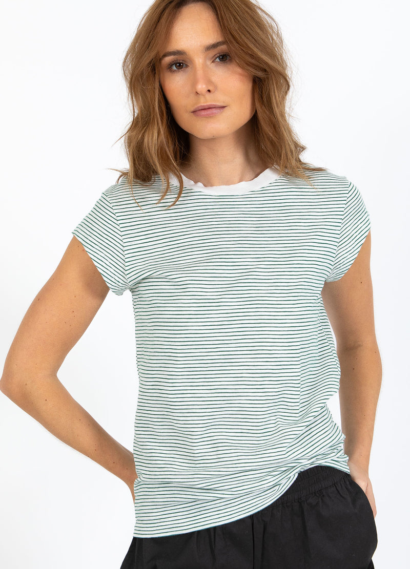 CC Heart CC HEART ELLEN STRIBET KORTÆRMET T-SHIRT T-Shirt Green stripe - 447