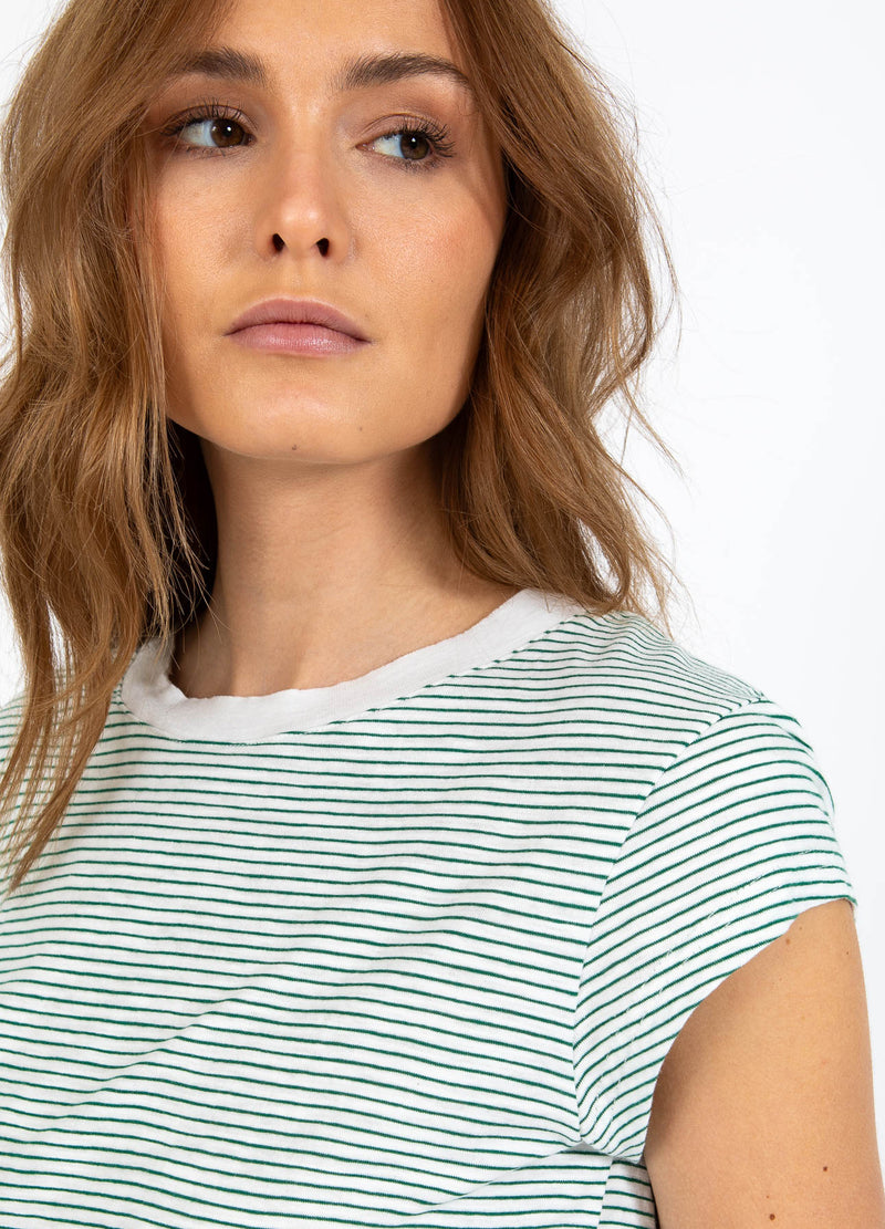 CC Heart CC HEART ELLEN STRIBET KORTÆRMET T-SHIRT T-Shirt Green stripe - 447