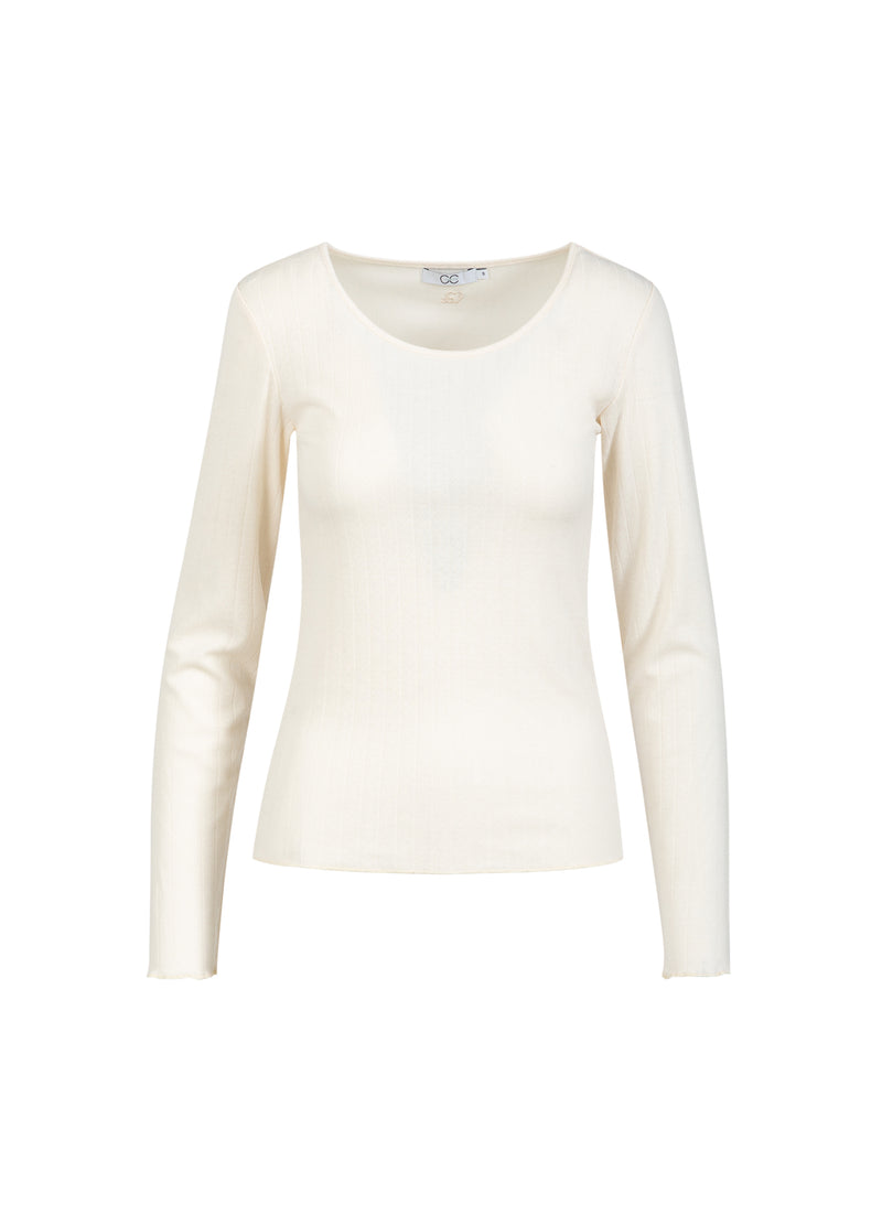 CC Heart CC HEART ELLE POINTELLE LANGÆRMET T-SHIRT Shirt/Blouse Creme - 241