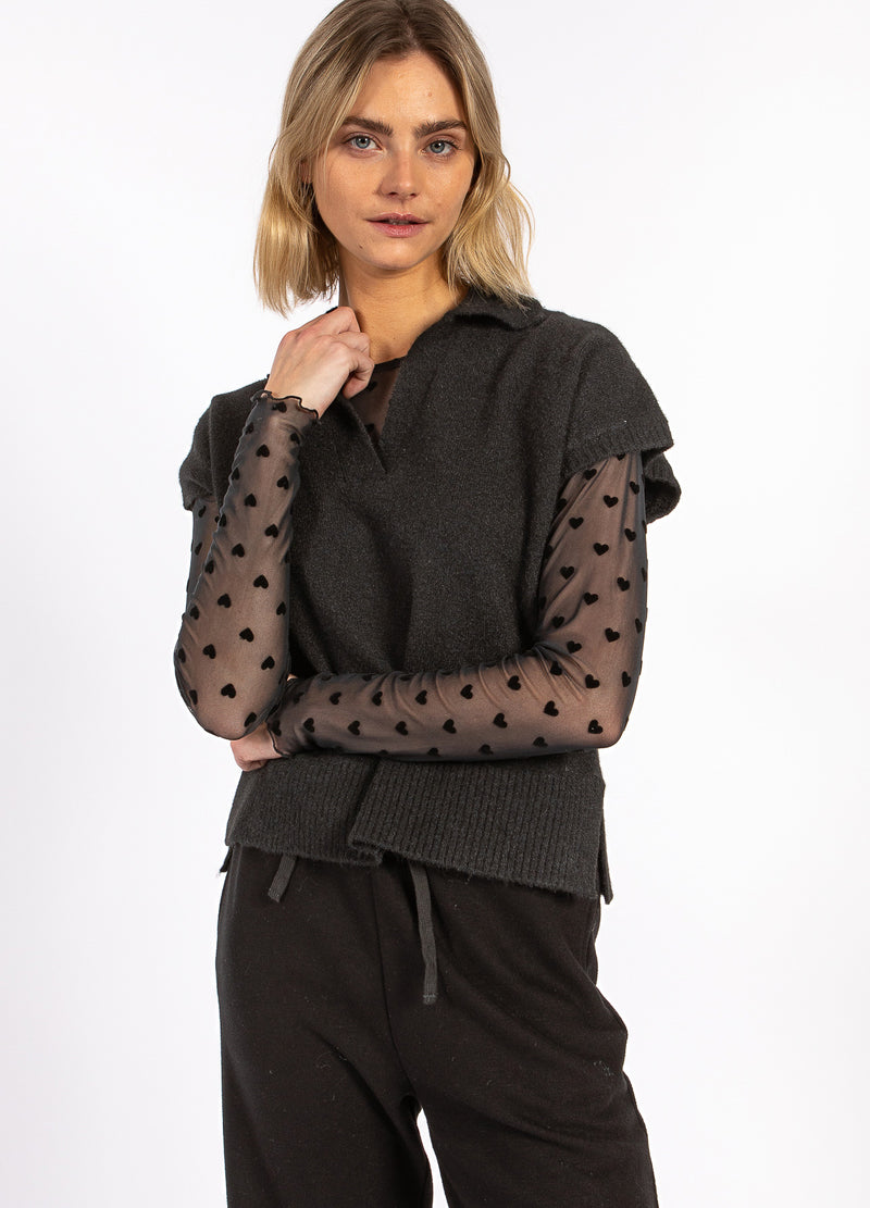 CC Heart CC HEART EMERIE STRIKKET POLO TOP Knitwear Black - 100