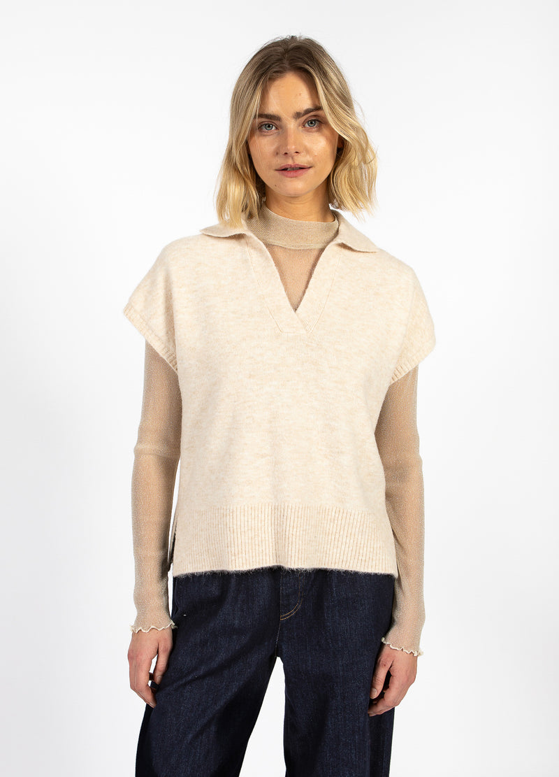 CC Heart CC HEART EMERIE STRIKKET POLO TOP Knitwear Off white melange - 267