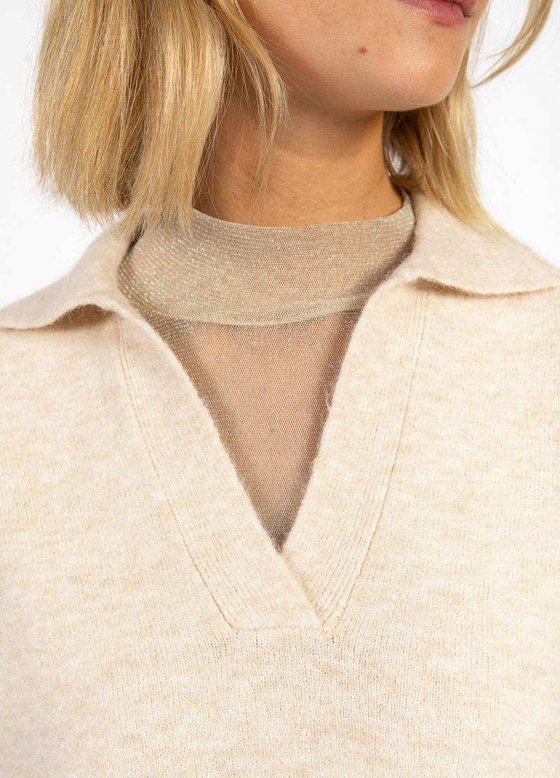 CC Heart CC HEART EMERIE STRIKKET POLO TOP Knitwear Off white melange - 267