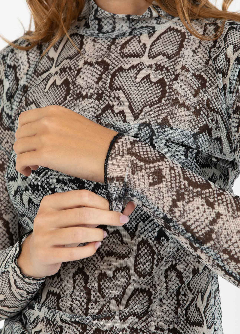 CC Heart CC HEART EVE MESH HØJHALSET TRØJE Shirt/Blouse White snake print - 270