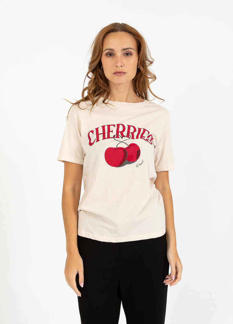 CC Heart CC HEART KIRSEBÆR T-SHIRT - MIDI ÆRME T-Shirt Creme - 241