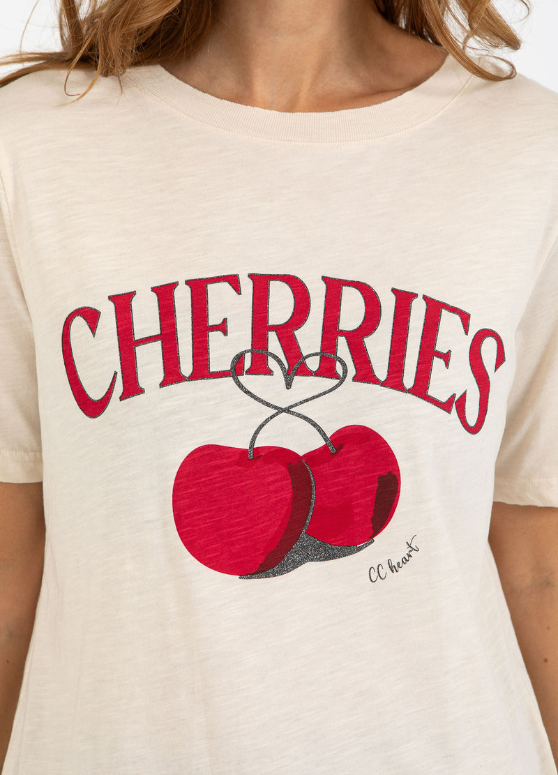 CC Heart CC HEART KIRSEBÆR T-SHIRT - MIDI ÆRME T-Shirt Creme - 241