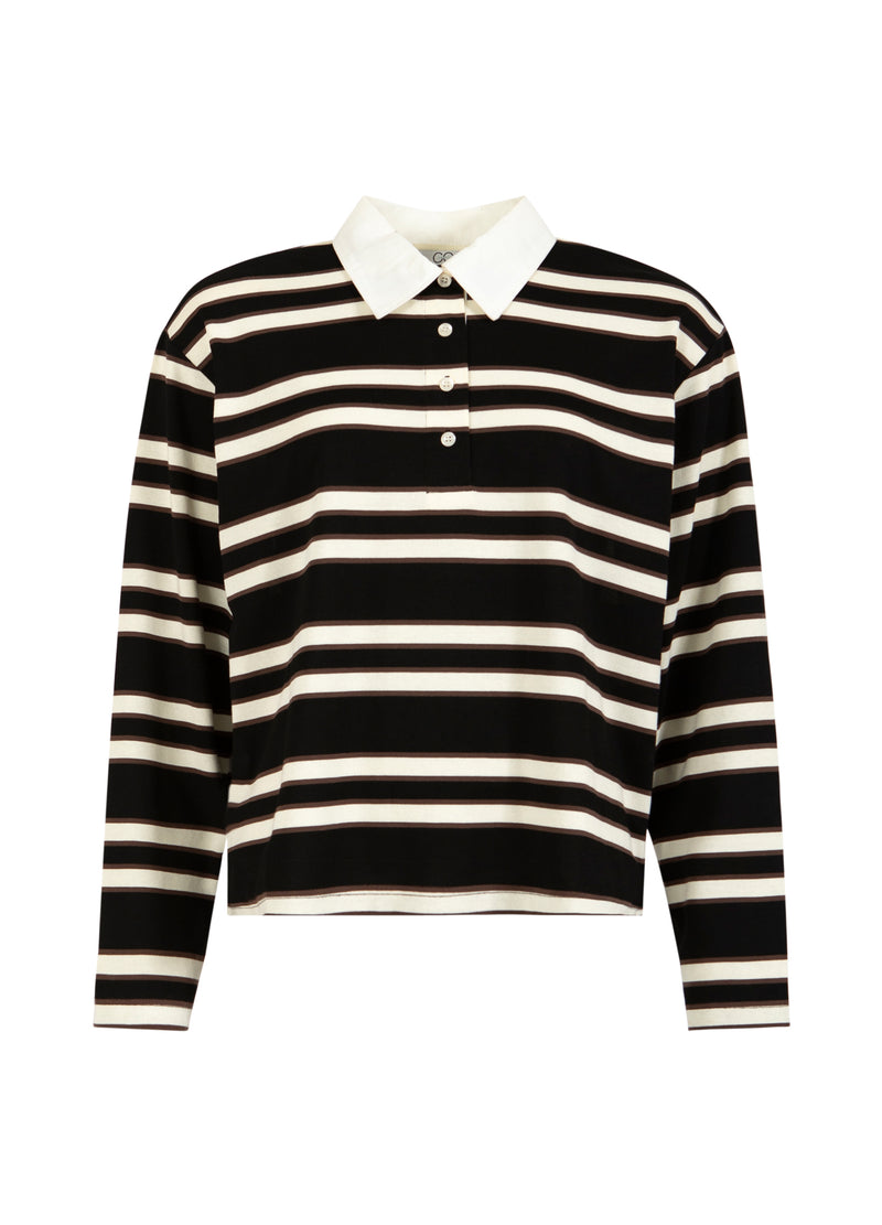 CC Heart CC HEART POLOSKJORT MED LANGERMÆR Shirt/Blouse Black/creme stripe - 190