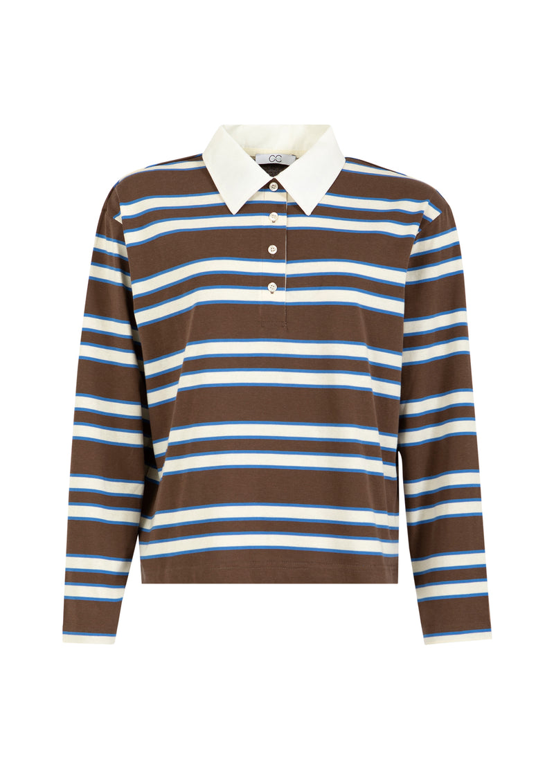 CC Heart CC HEART POLOSKJORT MED LANGERMÆR Shirt/Blouse Brown/creme stripe - 357