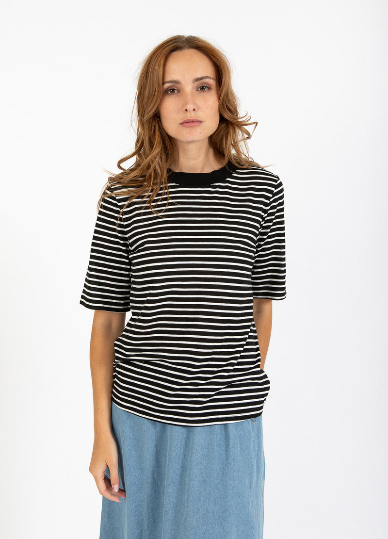 CC Heart CC HEART SILLA STRIBET KORTÆRMET T-SHIRT T-Shirt Black/off white stripes - 105