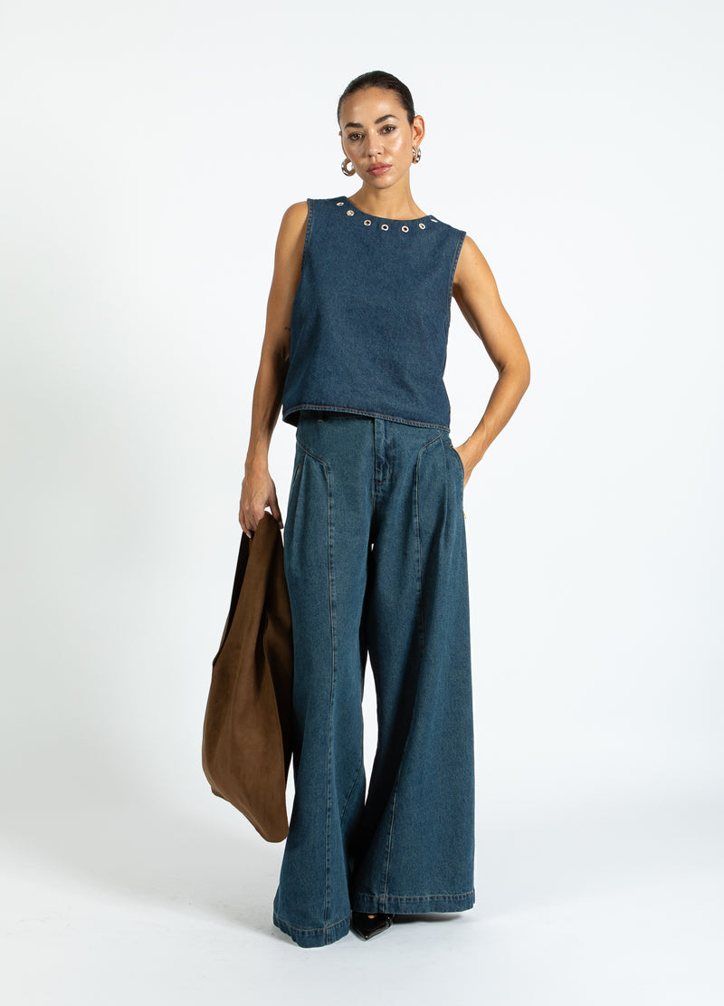 Coster Copenhagen DENIM TOP MED METALRINGE Shirt/Blouse Dark Blue Denim - 571