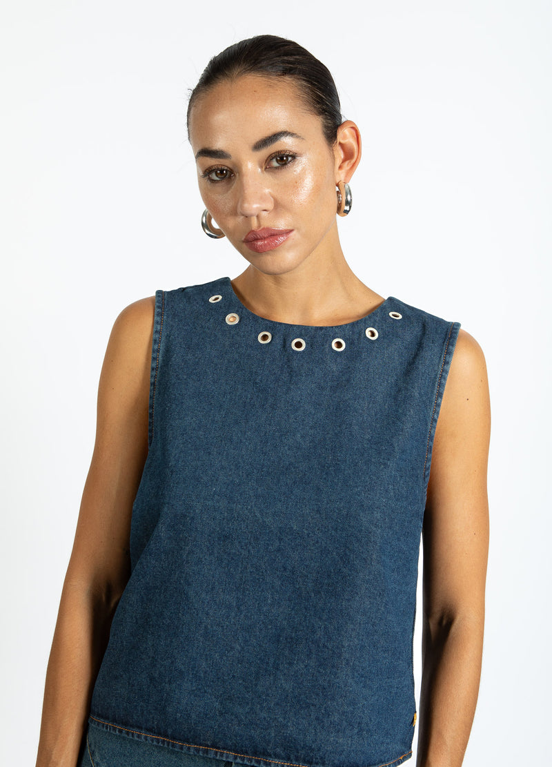 Coster Copenhagen DENIM TOP MED METALRINGE Shirt/Blouse Dark Blue Denim - 571