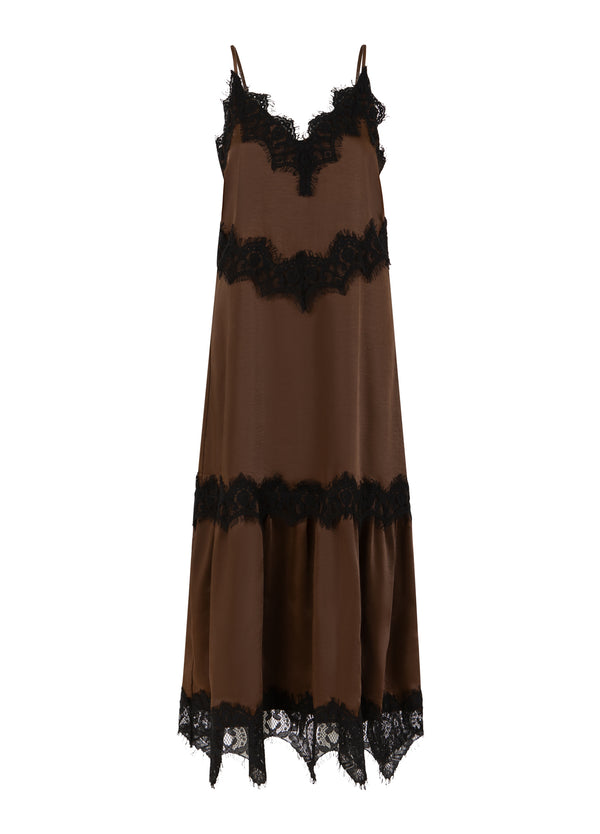 Coster Copenhagen Dress with lace detail Kjole Dark Brown - 335