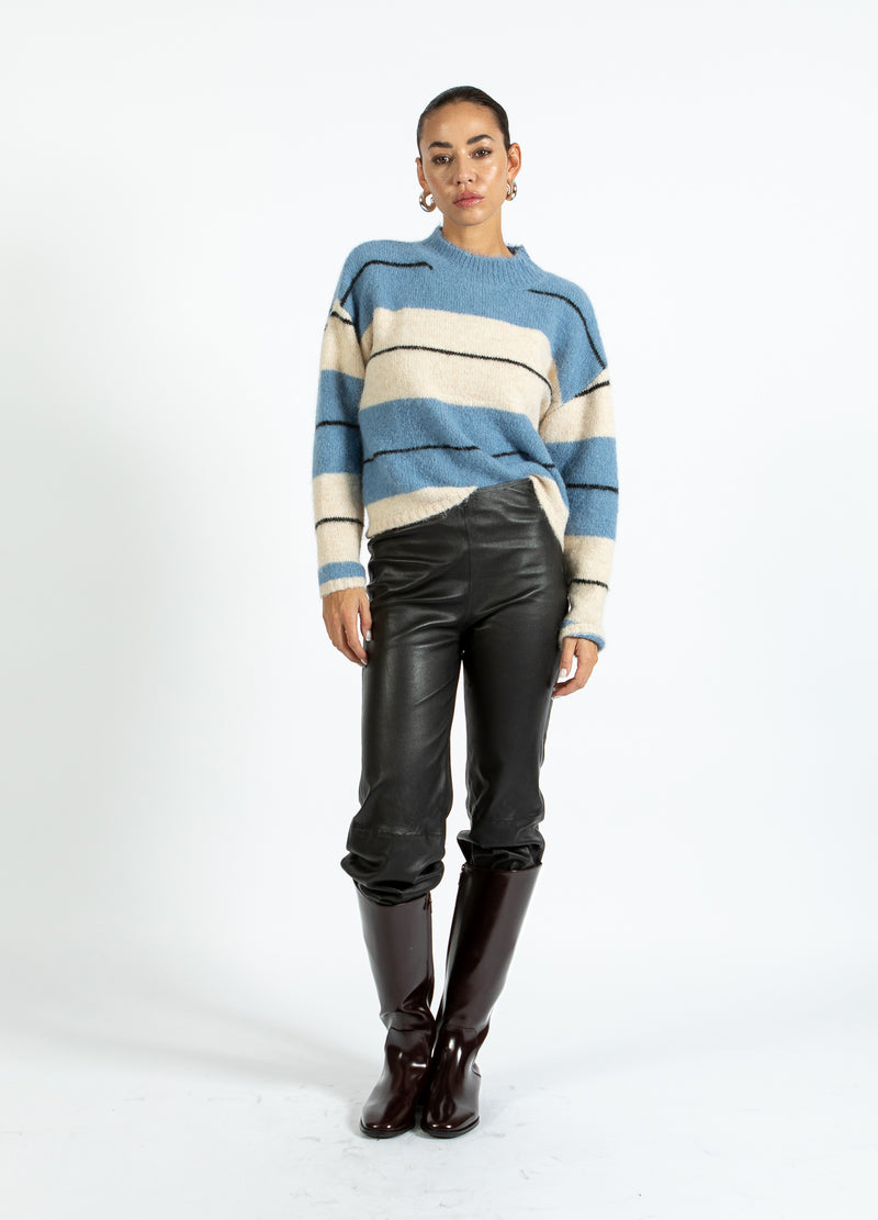 Coster Copenhagen FLUFFY STRIBET STRIK Knitwear Blue/creme stripe - 589
