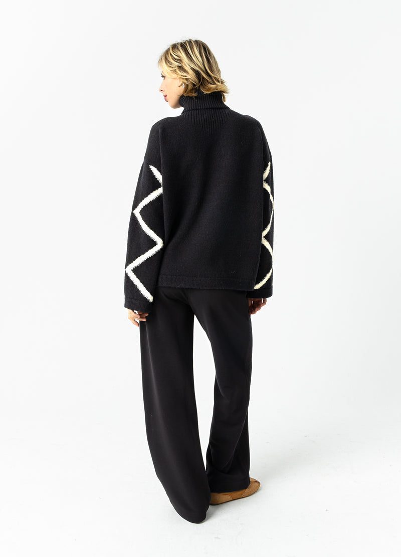 Coster Copenhagen HØJHALSET STRIKTRØJE Knitwear Black/creme stitch - 133
